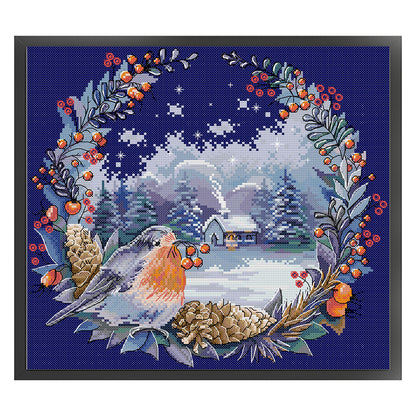 Red-Bellied Winter - 14CT Stamped Cross Stitch 35*33CM(Joy Sunday)