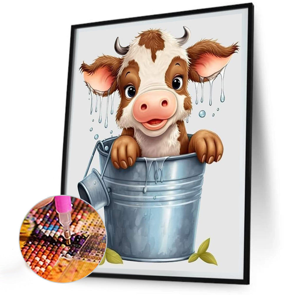 Bucket Cow - Full Round Drill Diamond Painting 30*40CM