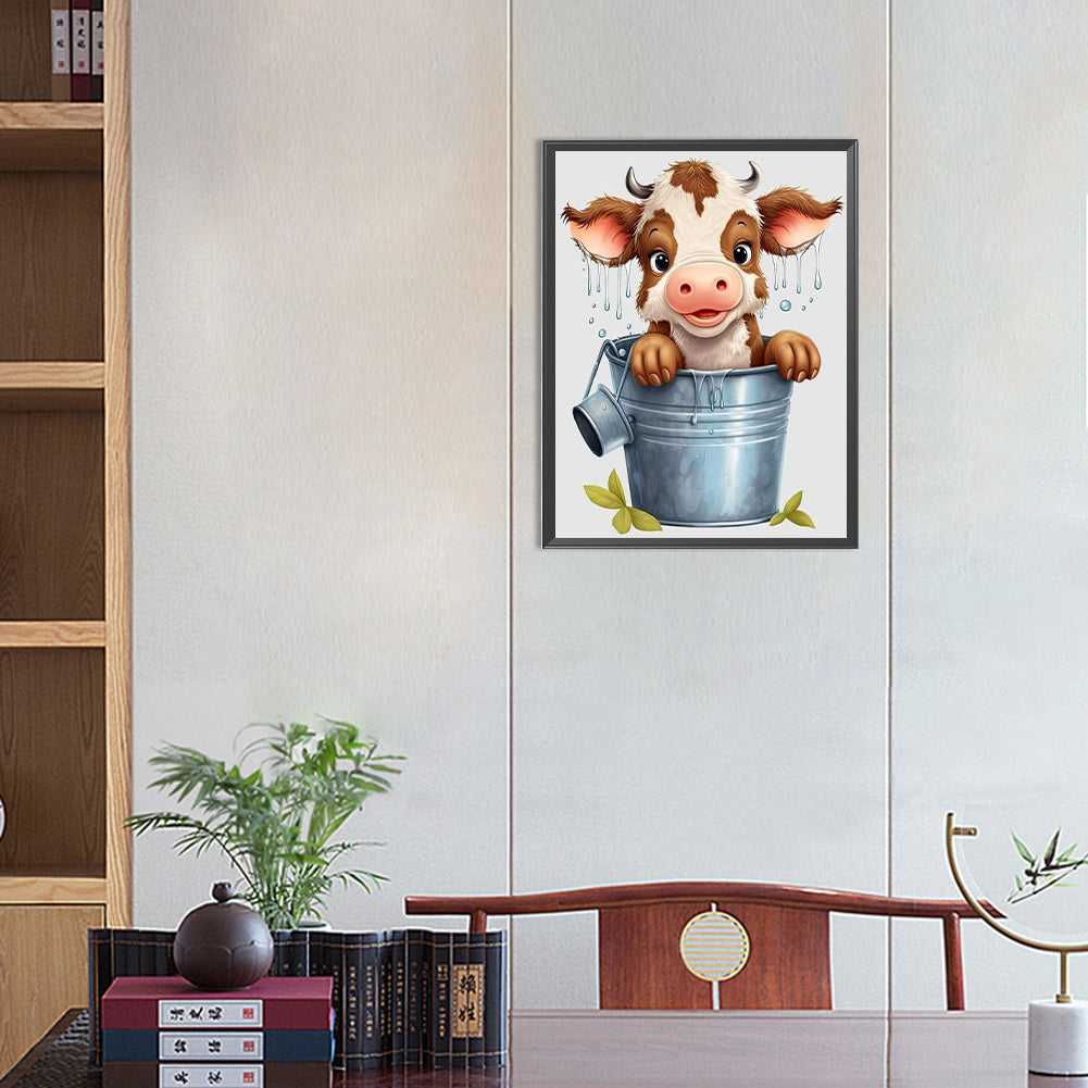 Bucket Cow - Full Round Drill Diamond Painting 30*40CM