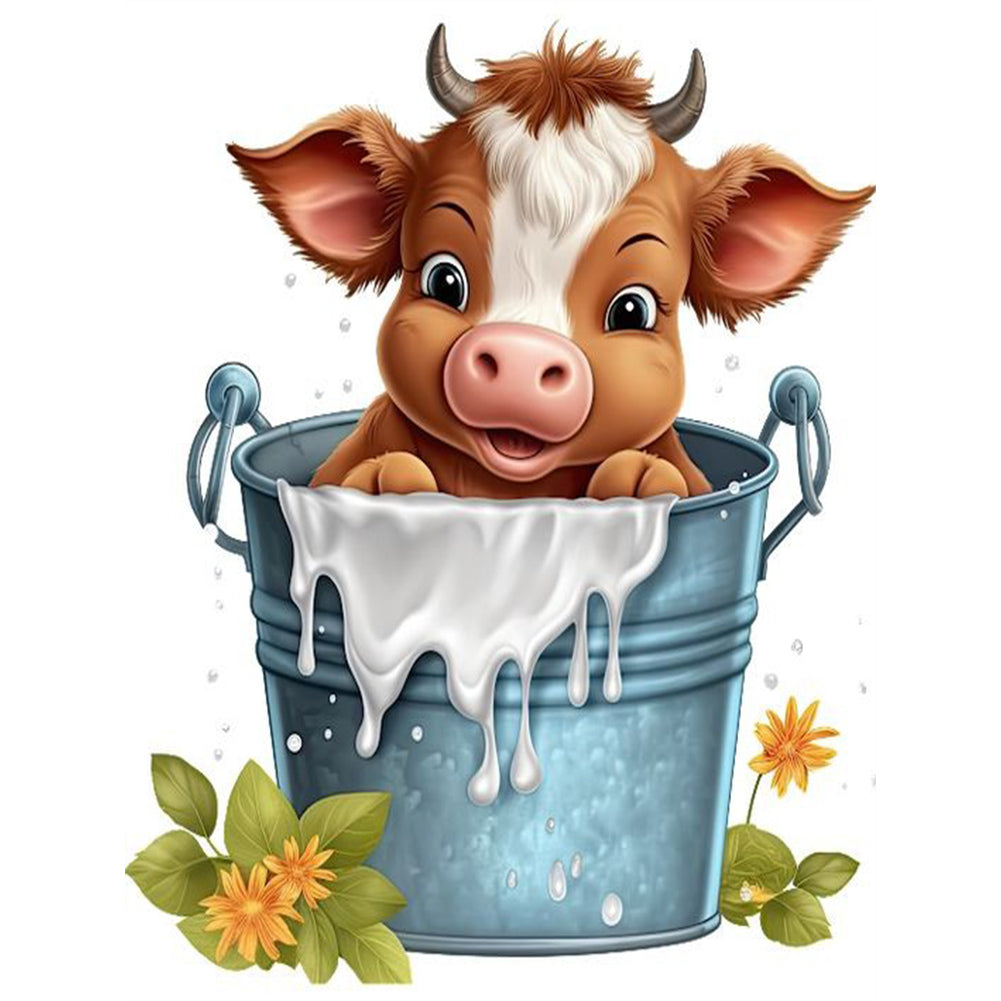 Bucket Cow - Full Round Drill Diamond Painting 30*40CM