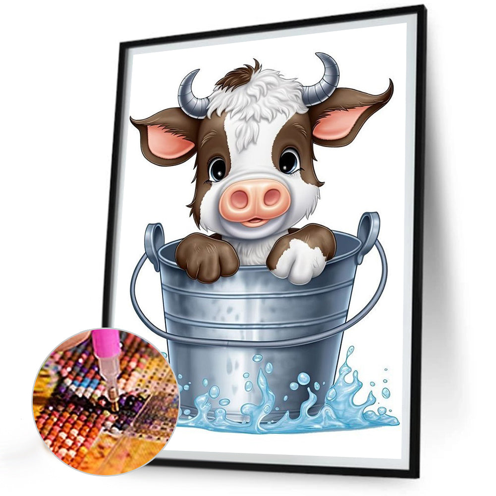 Bucket Cow - Full Round Drill Diamond Painting 30*40CM