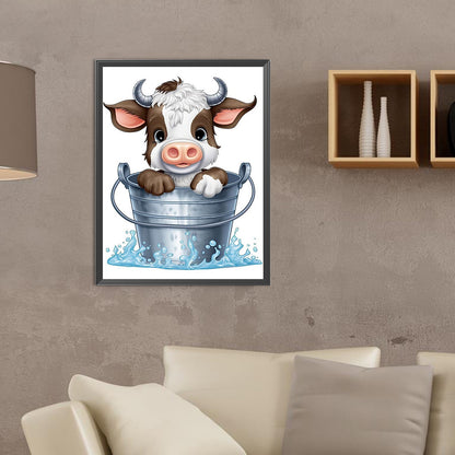 Bucket Cow - Full Round Drill Diamond Painting 30*40CM