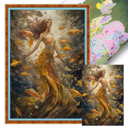 Goldfish Girl - 11CT Stamped Cross Stitch 50*70CM