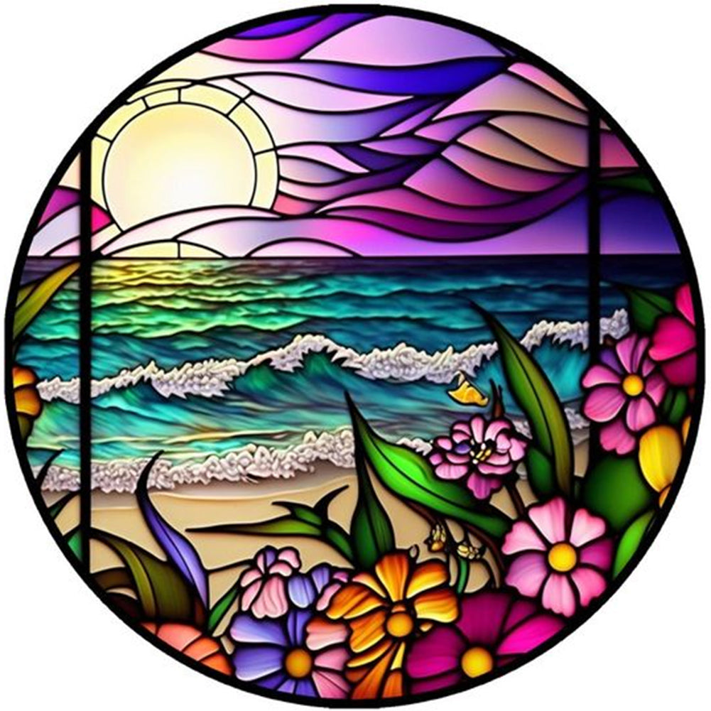 Amulet Glass Painting Seaside - Full Round Drill Diamond Painting 30*30CM