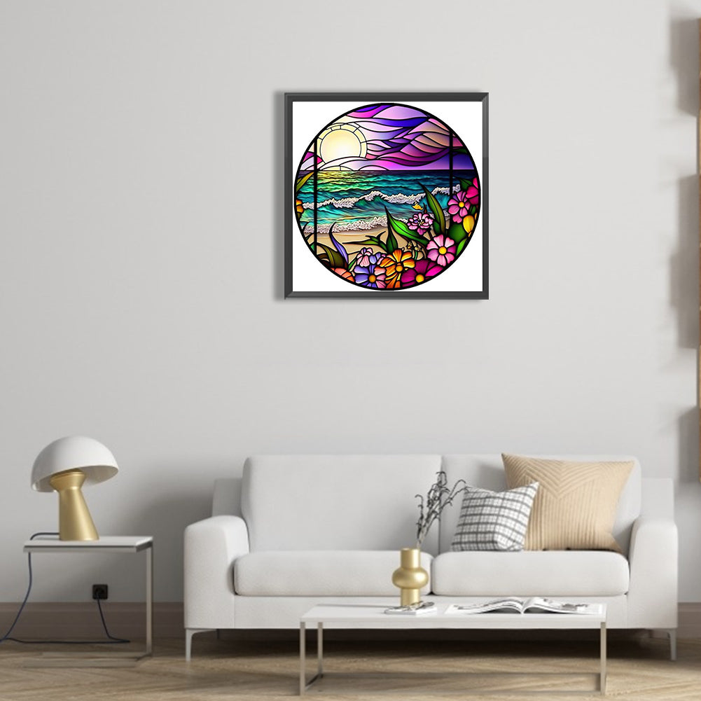 Amulet Glass Painting Seaside - Full Round Drill Diamond Painting 30*30CM