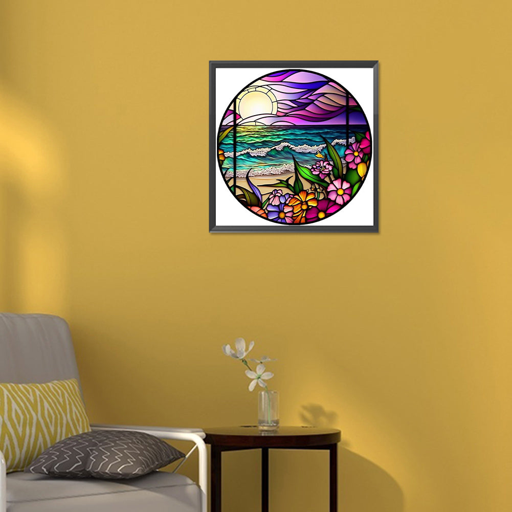 Amulet Glass Painting Seaside - Full Round Drill Diamond Painting 30*30CM