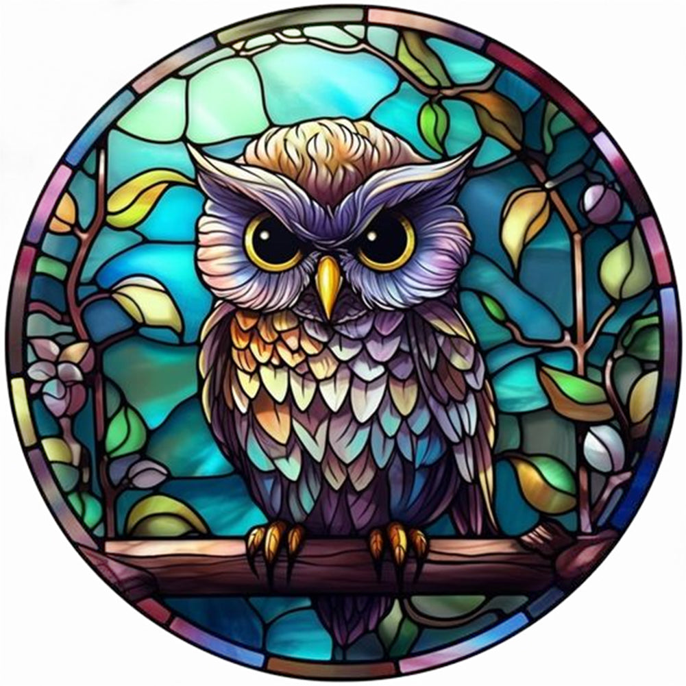 Round Card Glass Painting Owl - Full Round Drill Diamond Painting 30*30CM