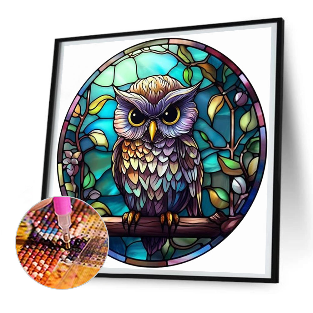 Round Card Glass Painting Owl - Full Round Drill Diamond Painting 30*30CM