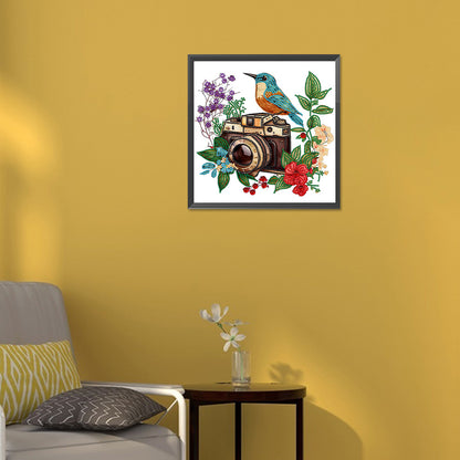 Flowers And Camera -  Special Shaped Drill Diamond Painting 30*30CM