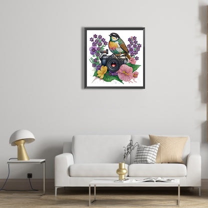 Flowers And Camera -  Special Shaped Drill Diamond Painting 30*30CM