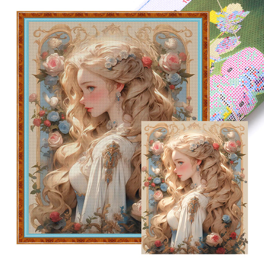 Blonde Rose Girl - 11CT Stamped Cross Stitch 50*60CM