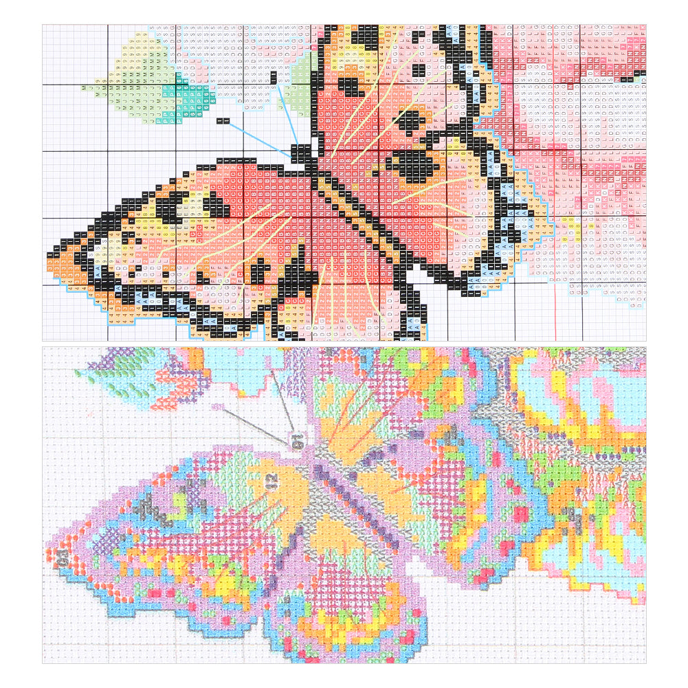 Butterfly Ten - 14CT Stamped Cross Stitch 40*40CM(Joy Sunday)