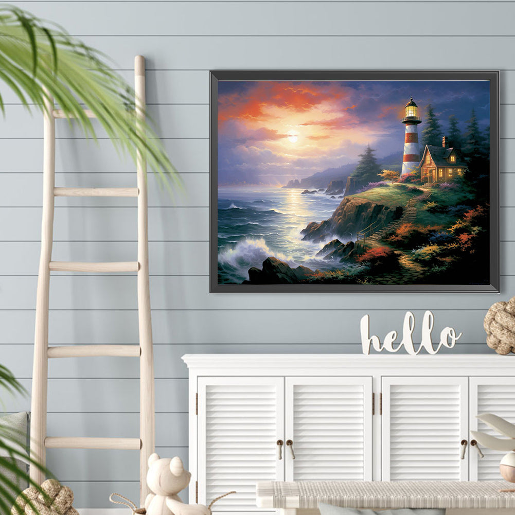 Seaside Lighthouse - Full Round Drill Diamond Painting 40*30CM