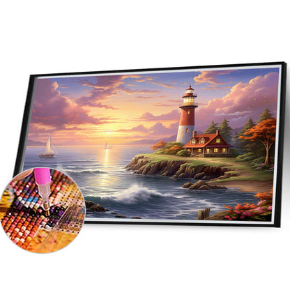 Seaside Lighthouse - Full Round Drill Diamond Painting 40*30CM