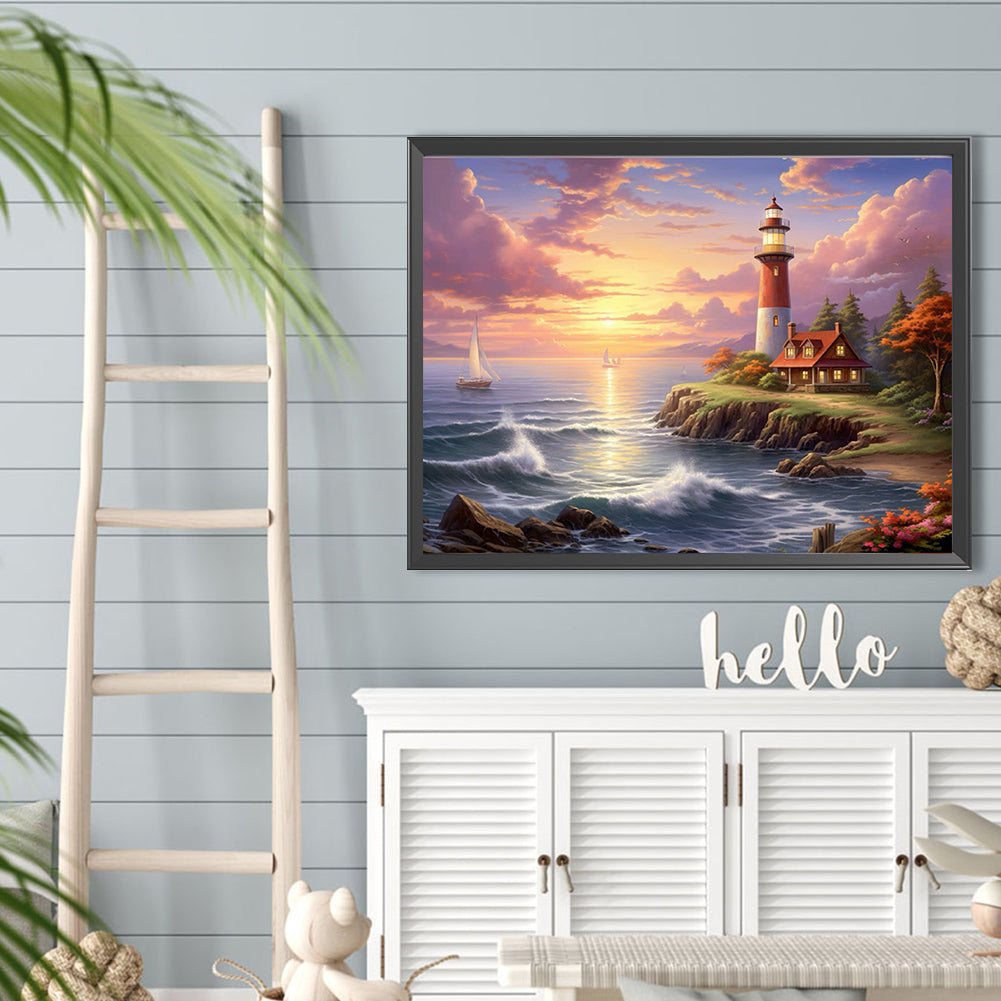 Seaside Lighthouse - Full Round Drill Diamond Painting 40*30CM