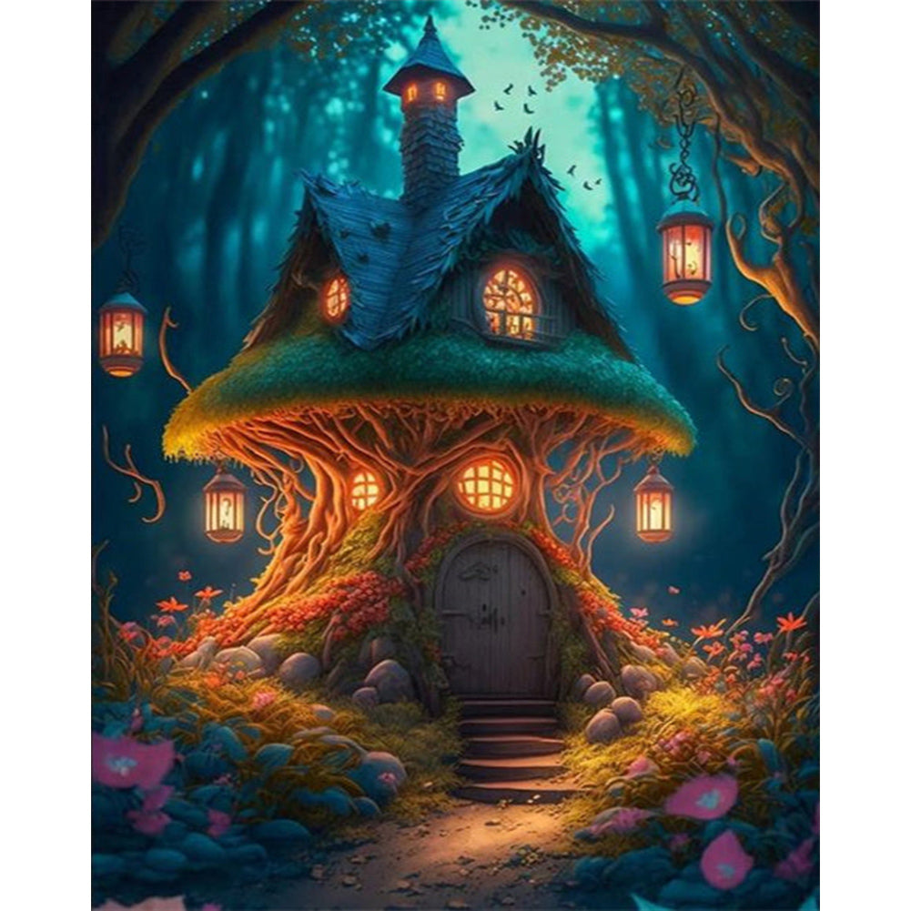 Luminous Mushroom House - Full AB Round Drill Diamond Painting 40*50CM