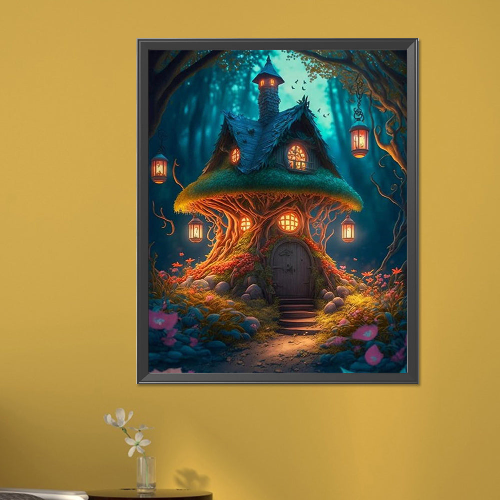 Luminous Mushroom House - Full AB Round Drill Diamond Painting 40*50CM