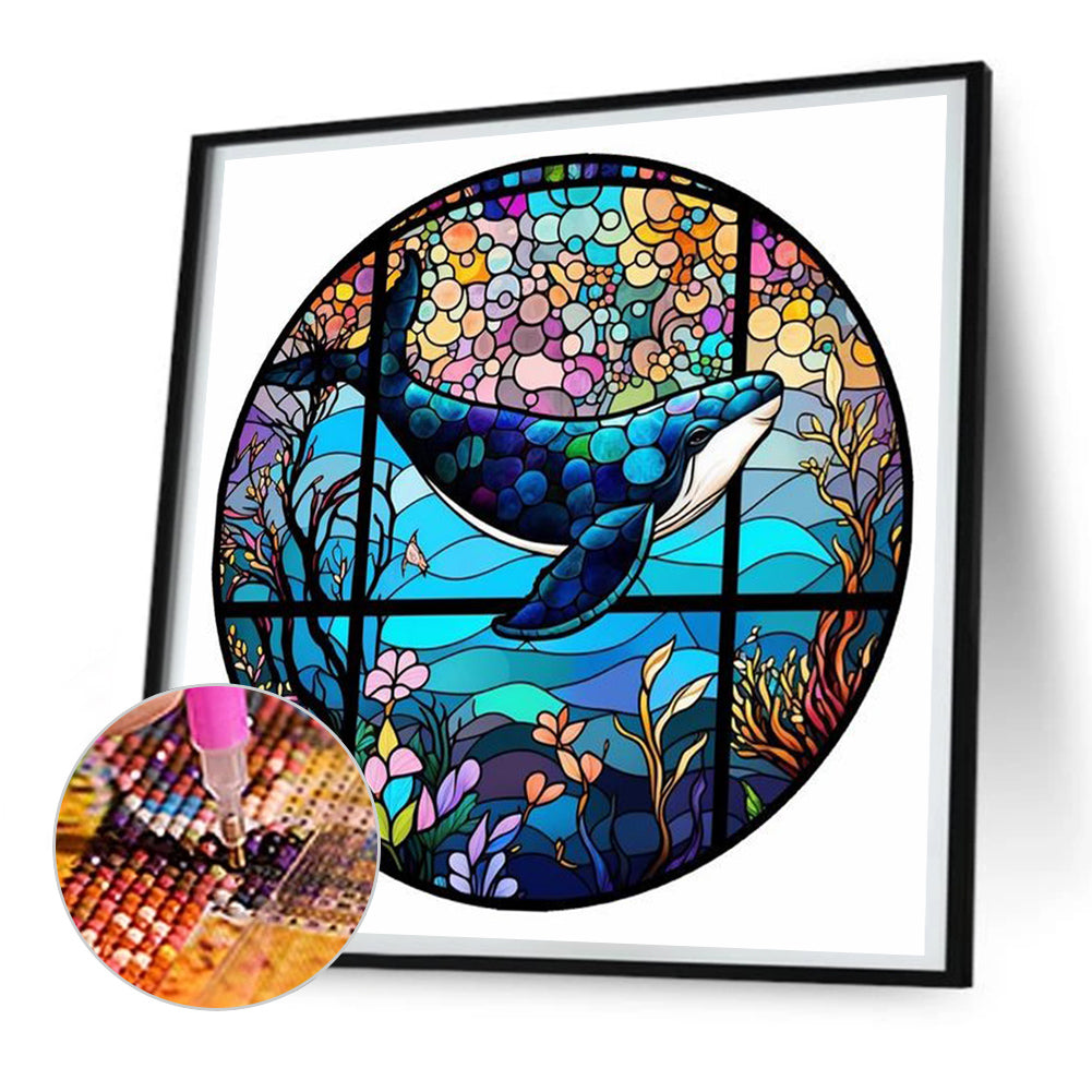 Round Card Glass Painting Whale - Full Round Drill Diamond Painting 30*30CM