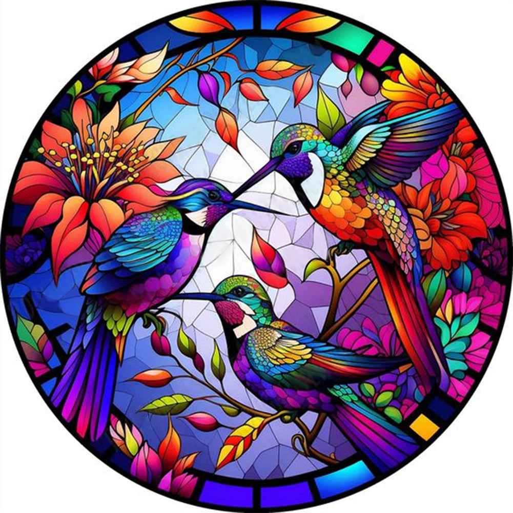 Circle Glass Painting Hummingbird - Full Round Drill Diamond Painting 30*30CM