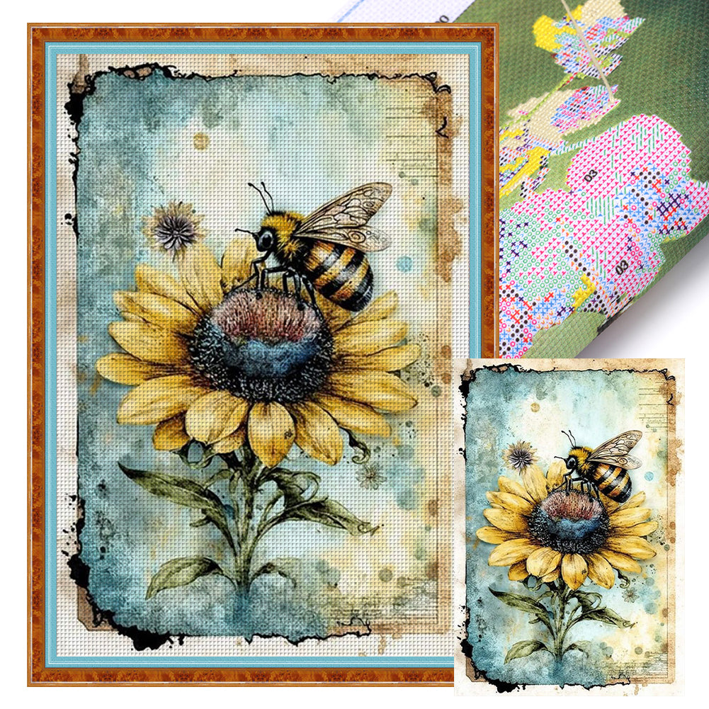 Bee On Sunflower - 11CT Stamped Cross Stitch 40*60CM