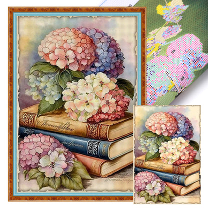 Hydrangeas And Books - 11CT Stamped Cross Stitch 40*60CM