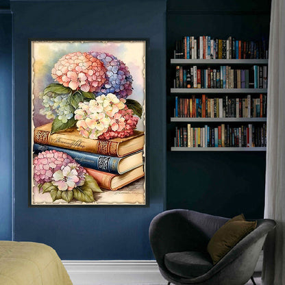 Hydrangeas And Books - 11CT Stamped Cross Stitch 40*60CM