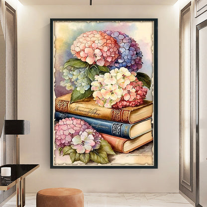 Hydrangeas And Books - 11CT Stamped Cross Stitch 40*60CM