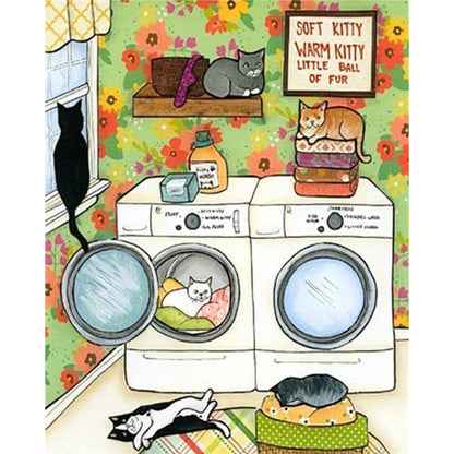 Kitten Next To Washing Machine - 11CT Stamped Cross Stitch 40*50CM