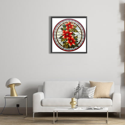 Christmas Red Flower Glass Painting - Full Round Drill Diamond Painting 30*30CM