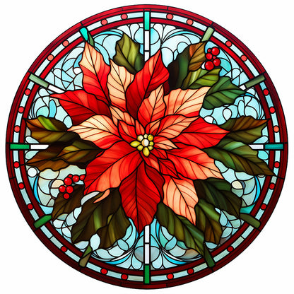 Christmas Red Flower Glass Painting - Full Round Drill Diamond Painting 30*30CM