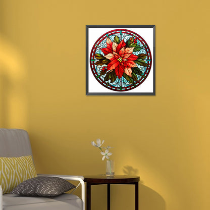 Christmas Red Flower Glass Painting - Full Round Drill Diamond Painting 30*30CM