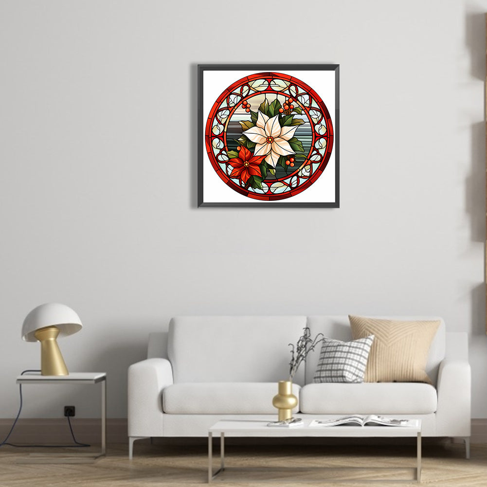 Christmas Red Flower Glass Painting - Full Round Drill Diamond Painting 30*30CM