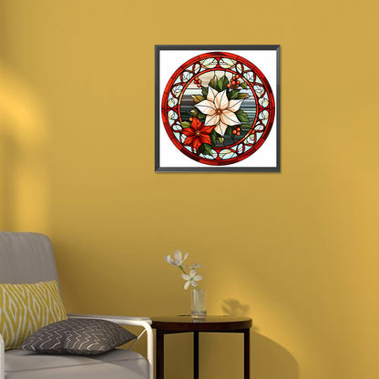 Christmas Red Flower Glass Painting - Full Round Drill Diamond Painting 30*30CM