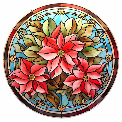 Christmas Red Flower Glass Painting - Full Round Drill Diamond Painting 30*30CM