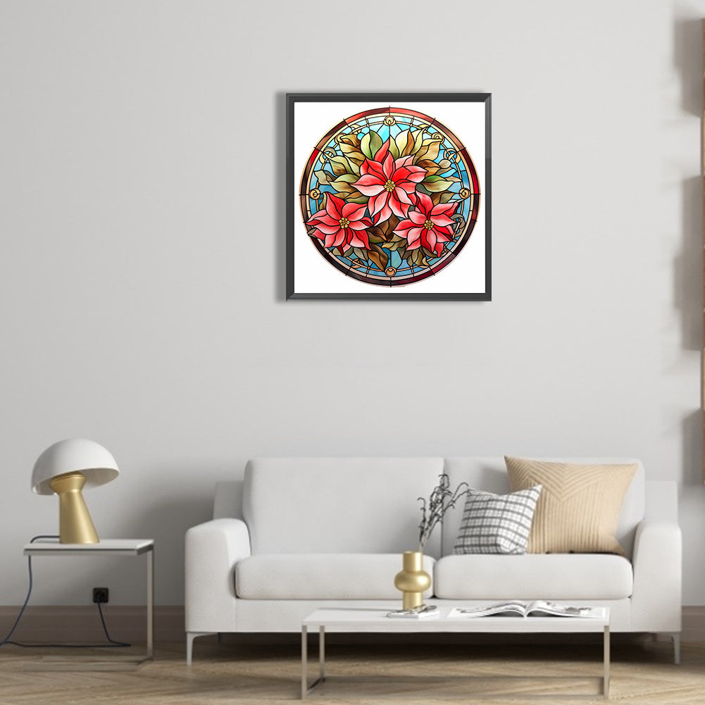 Christmas Red Flower Glass Painting - Full Round Drill Diamond Painting 30*30CM