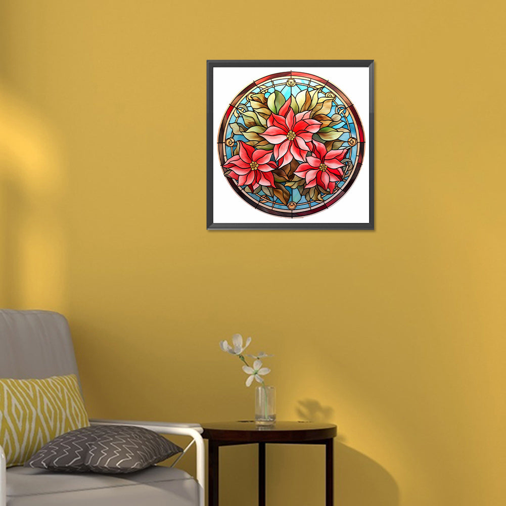 Christmas Red Flower Glass Painting - Full Round Drill Diamond Painting 30*30CM