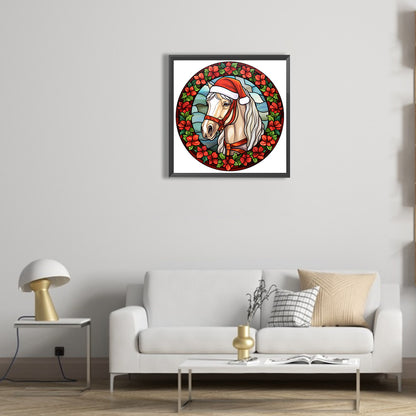 Christmas Red Horse Glass Painting - Full Round Drill Diamond Painting 30*30CM