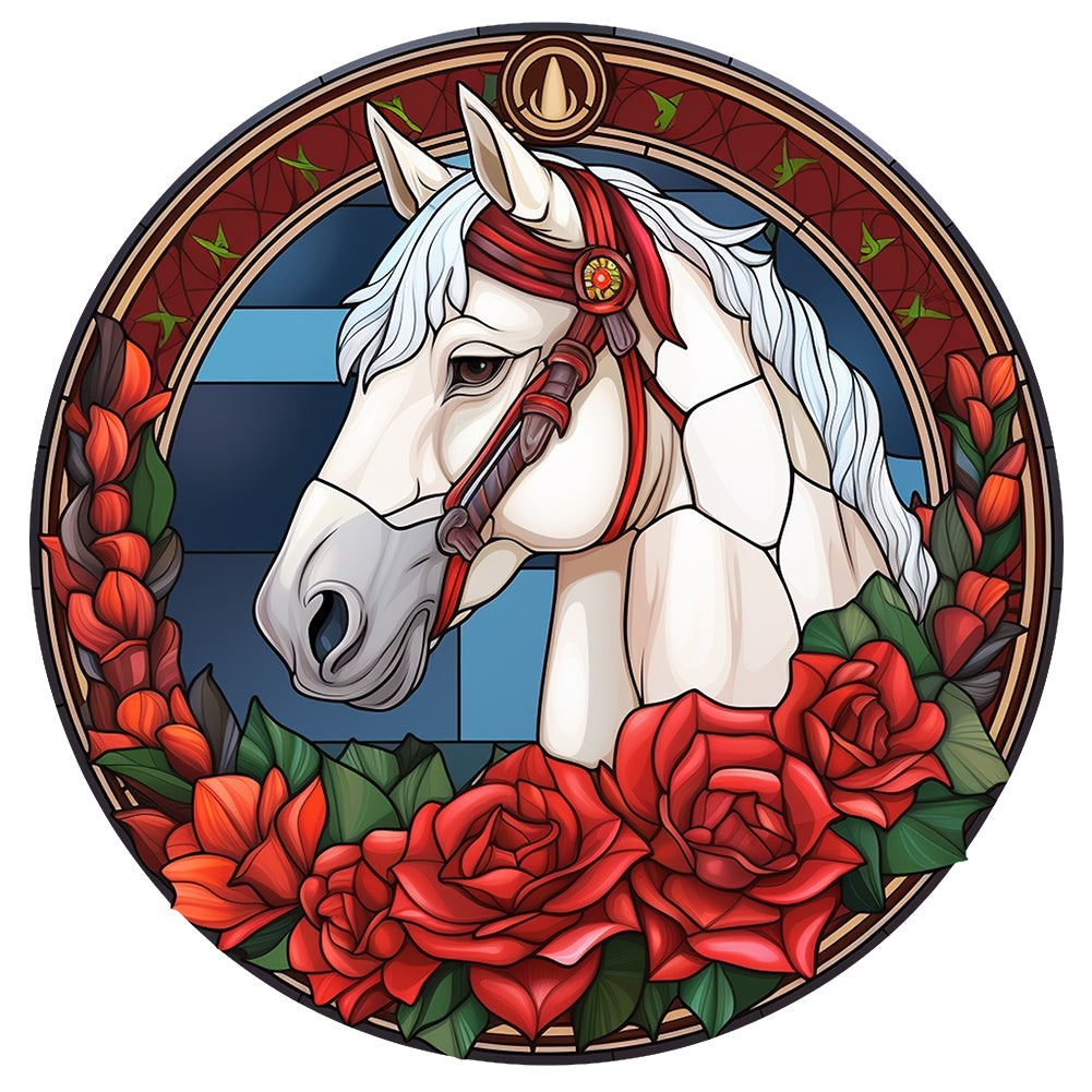 Christmas Red Horse Glass Painting - Full Round Drill Diamond Painting 30*30CM