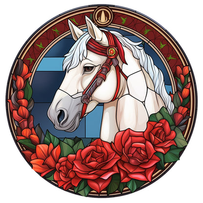 Christmas Red Horse Glass Painting - Full Round Drill Diamond Painting 30*30CM