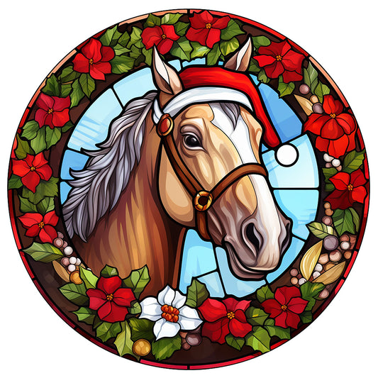 Christmas Red Horse Glass Painting - Full Round Drill Diamond Painting 30*30CM