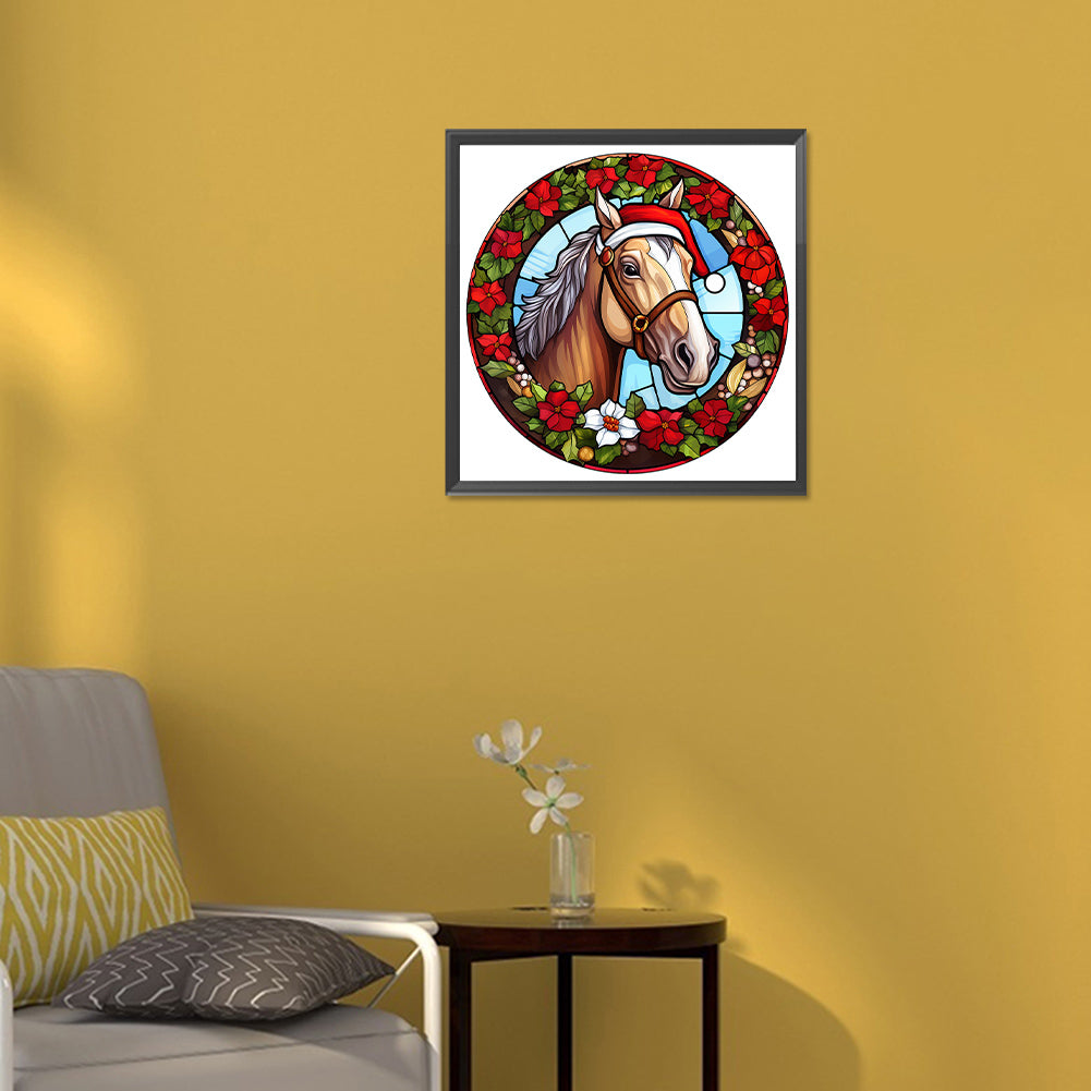 Christmas Red Horse Glass Painting - Full Round Drill Diamond Painting 30*30CM