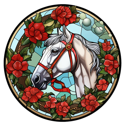 Christmas Red Horse Glass Painting - Full Round Drill Diamond Painting 30*30CM