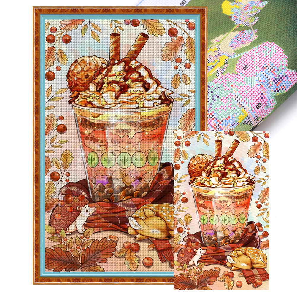 Milk Tea Ice Cream Cup - 11CT Stamped Cross Stitch 40*65CM