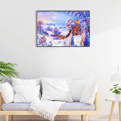 Morning Snow Scene - Full Round Drill Diamond Painting 60*40CM