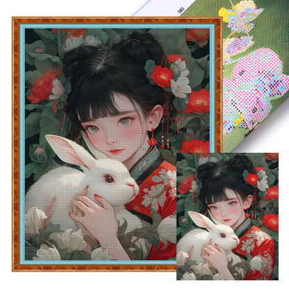 Ancient Style Girl And White Rabbit - 11CT Stamped Cross Stitch 40*50CM