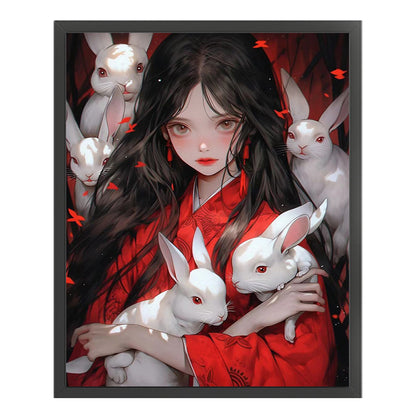 Ancient Style Girl And White Rabbit - 11CT Stamped Cross Stitch 40*50CM