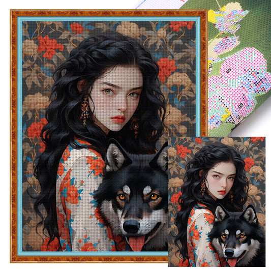 Girl And Wolf - 11CT Stamped Cross Stitch 50*65CM