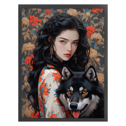 Girl And Wolf - 11CT Stamped Cross Stitch 50*65CM