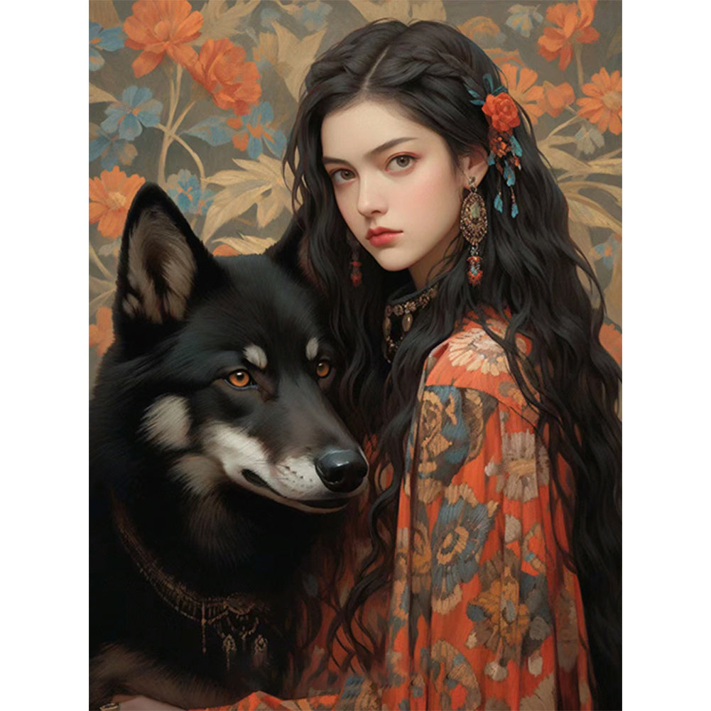 Girl And Wolf - 11CT Stamped Cross Stitch 50*65CM