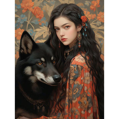 Girl And Wolf - 11CT Stamped Cross Stitch 50*65CM